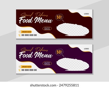 Super delicious fast food Facebook cover banner template. Food banner or poster design for online business marketing.