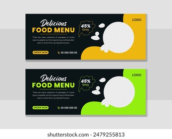 Super delicious fast food Facebook cover banner template. Food banner or poster design for online business marketing.