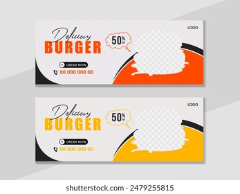 Super delicious fast food Facebook cover banner template. Food banner or poster design for online business marketing.