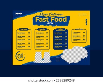 Super delicious fast food horizontal menu design template