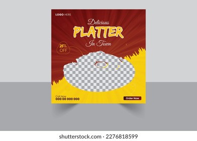 Super delicious fast food social media post template. Healthy and tasty food banner, flyer or poster design for online business marketing and promotion. 
Restaurant offer.