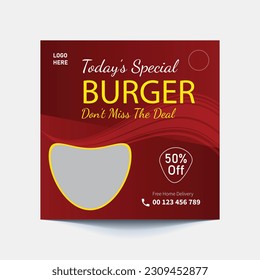 Super delicious fast food social media post template. Healthy and tasty food banner, flyer or poster design for online business marketing and promotion. Restaurant offer menu design with brand logo