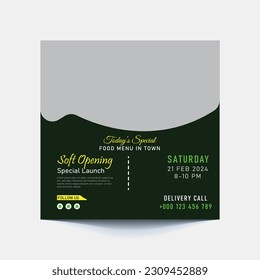 Super delicious fast food social media post template. Healthy and tasty food banner, flyer or poster design for online business marketing and promotion. Restaurant offer menu design with brand logo