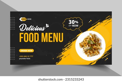 Super deliciosa comida rápida en los medios sociales o la plantilla de publicación de banners web. Banner de comida o diseño de afiches para marketing de negocios en línea. 
Marca de negocios, anuncios web, anuncios en medios sociales, publicaciones en medios sociales.