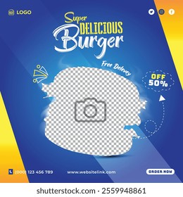 Super delicious food burger instagram post design template