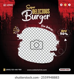 Super delicious food burger instagram post design template