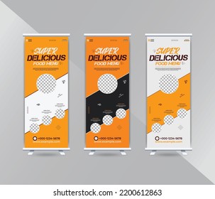 Super delicious food menu roll up banner design template