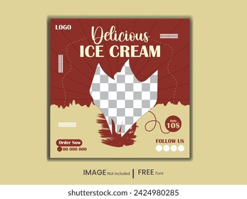 Super delicious ice cream social media banner promotional post or discount offer post design template