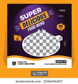 Super Delicious Restaurant Food Menu Social Media Post Design template.
