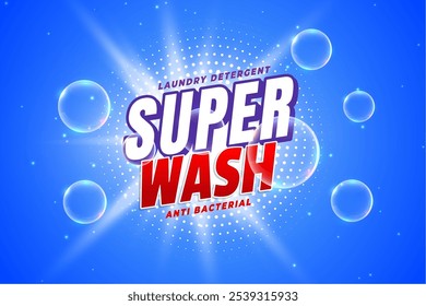 super detergent powder marketing label with bubbles and light effect vector