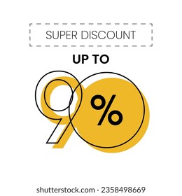 Super Discount UP TO 90% OFF Yellow Banner. Vector Banner