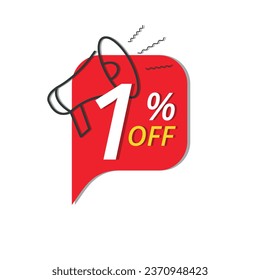 Banner de súper descuento, ilustración vectorial de banner de descuento rojo para tiendas, hasta un 1% de descuento en promoción.