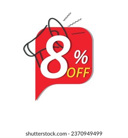 Banner de súper descuento, ilustración vectorial de banner de descuento rojo para tiendas, hasta un 8% de descuento en promoción.