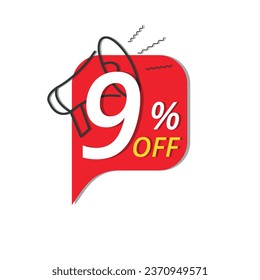 Banner de súper descuento, ilustración vectorial de banner de descuento rojo para tiendas, hasta un 9% de descuento en promoción.
