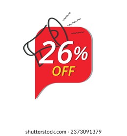 Super discount banner, Vector illustration of red discount banner for stores, up to 26% off promotion.