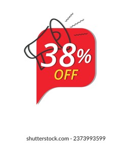 Super discount banner, Vector illustration of red discount banner for stores, up to 38% off promotion.