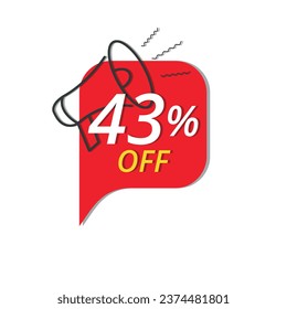 Super-Rabatt-Banner, Vektorgrafik von rotem Discount-Banner für Geschäfte, bis zu 43% Rabatt auf Promotion.