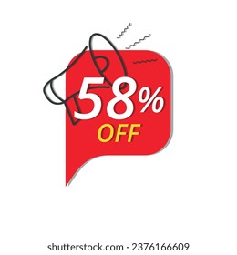 Super discount banner, Vector illustration of red discount banner for stores, up to 58% off promotion.