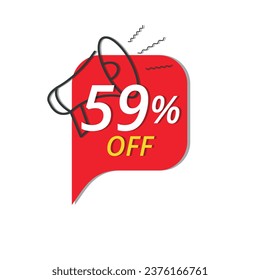 Banner de súper descuento, ilustración vectorial de banner de descuento rojo para tiendas, hasta un 59% de descuento en promoción.