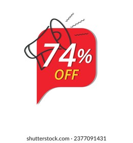 Super discount banner, Vector illustration of red discount banner for stores, up to 74% off promotion.