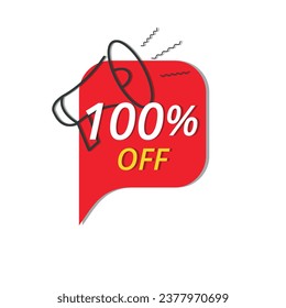 Super discount banner, Vector illustration of red discount banner for stores, up to 100% off promotion.