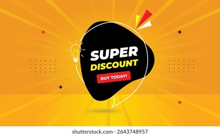 Super discount buy today editable web banner icon label template design illustration vector art black red white shapes business elements orange yellow abstract background high quality 4k graphics