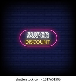 Super Discount Neon Signs Style Text Vector