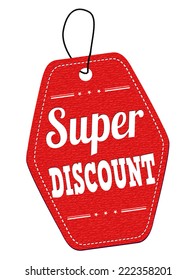 Super discount red leather label or price tag on white background, vector illustration