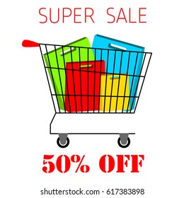 Super discount, sale, advantageous offer, postcard, vector, products, business background, gifts, abstraction