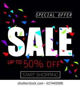 Super discount, sale, advantageous offer, postcard, vector, products, business background, gifts, abstraction