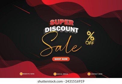 super discount sale discount template banner with copy space for product sale with abstract gradient black and red background design