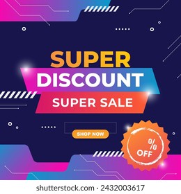 super discount template banner with blank space for product sale with abstract gradient black and purple background design