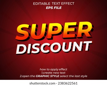 efecto de texto súper descuento, fuente editable, tipografía, texto 3d. plantilla de vector