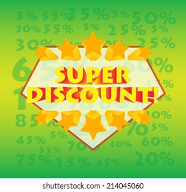 SUPER DISCOUNT! wording on percetage discount in pop art style, vector format