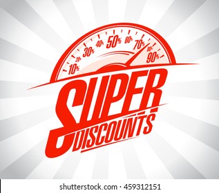 Super discounts design mockup, sale banner with speedometer