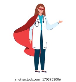 super doctor female with hero cloak vector illustration design