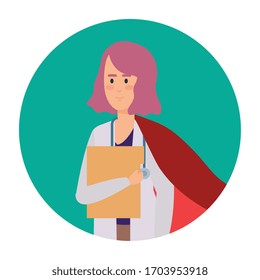 super doctor female with hero cloak and clipboard vector illustration design