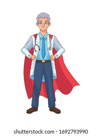 super doctor with hero cloak vs covid19 vector illustration design