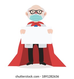 Super doctor with holding a blank sign