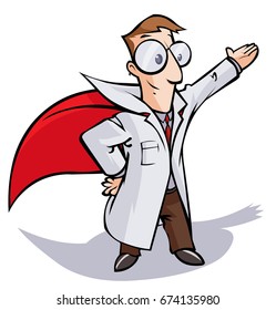 Super Doctor Or Scientist Cartoon Character.