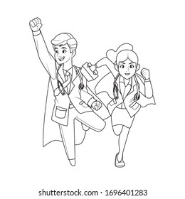 super doctors couple comic characters vector illustration design