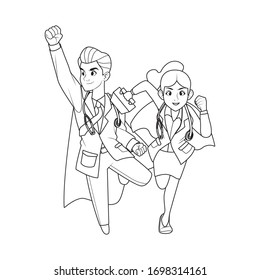 super doctors couple comic characters vector illustration design