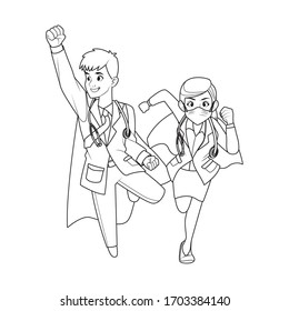 super doctors couple comic characters vector illustration design