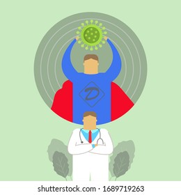super doctors working in the hospitals and fighting the corona virus, vector illustration