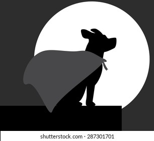 Super Dog on Top Roof with Moon
