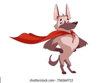 The Super Dog With The Red Cloak In The Heroic Pose. The Human's Best Furry Friend. Vector Illustration On A White Background.