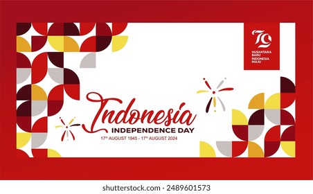 Super Elegant 79th Indonesia Independence Day 2024 Banner with Abstract Geometric Design. Background, Banner, Template, Poster and Greeting. Dirgahayu RI 79 2024. 