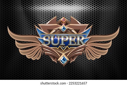 Efecto de texto 3d con emblema alado del logotipo del equipo Super Esport