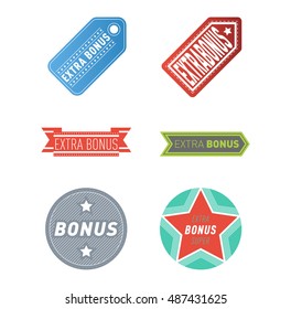 Super and extra bonus banners text in color drawn labels, business shopping concept vector