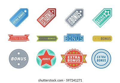 Super extra bonus banners text in color drawn labels, business shopping concept vector internet promotion shopping vector